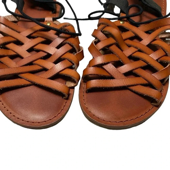 American Eagle Brown Black Woven Gladiator Lace-Up Sandals Size 8 Boho - Picture 2 of 10